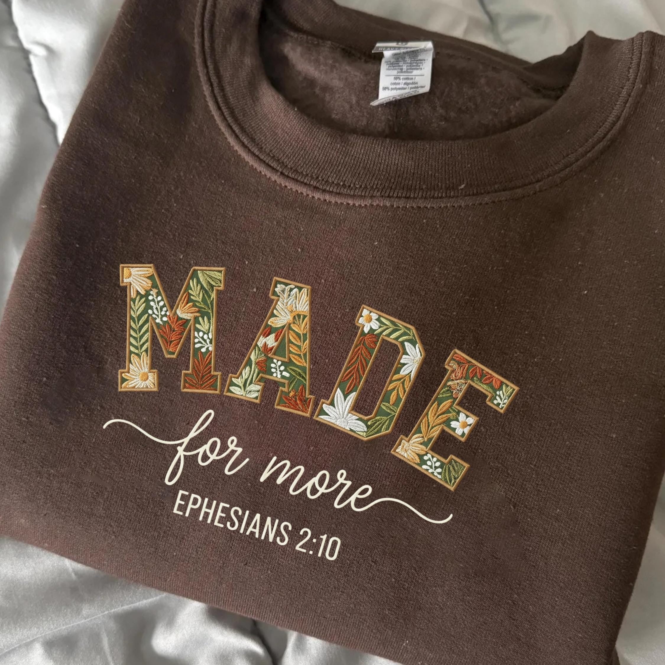 Embroidered Bible Verse Sweatshirt Cute, Christian Apparel for Women, Jesus Gift Love and Grace, Ephesian 2:10 Made For More Shirt